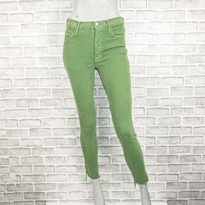 MOTHER Green Women's Jeans Mariposa Raw Hem Slim Skinny 26 Denim Button Fly Lime